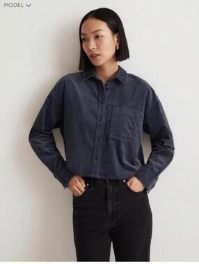 Madewell Variegated Corduroy Button-Up Shirt Small Crop Boxy